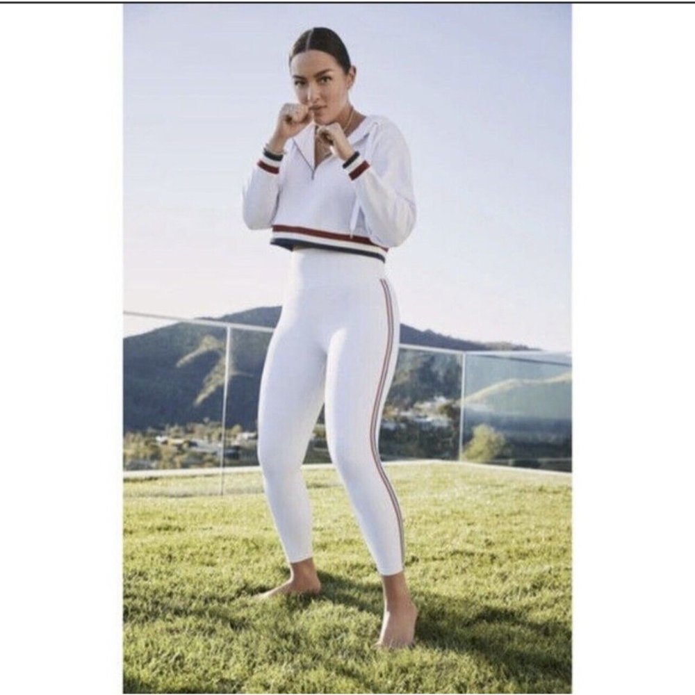 Good American Americans White Crop Leggings w/ Side Stripe 7/8 Size 6 NEW